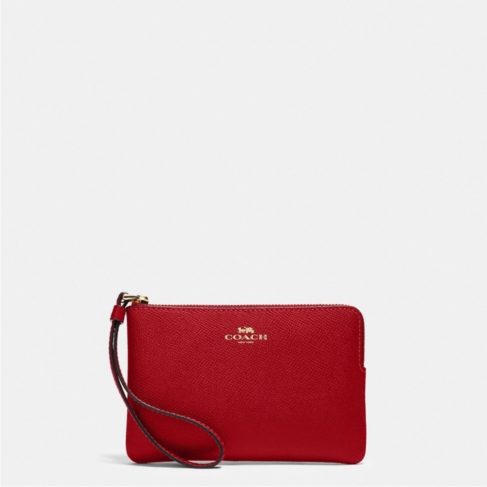 NWT Coach Large Corner Zip Wristlet in Red Apple Leather (IMP1Y)